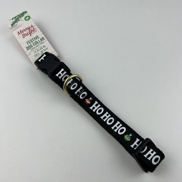 Merry & Bright Adjustable Holiday Themed Dog Collar.  “Ho Ho Ho” Black Size M - Picture 1 of 5